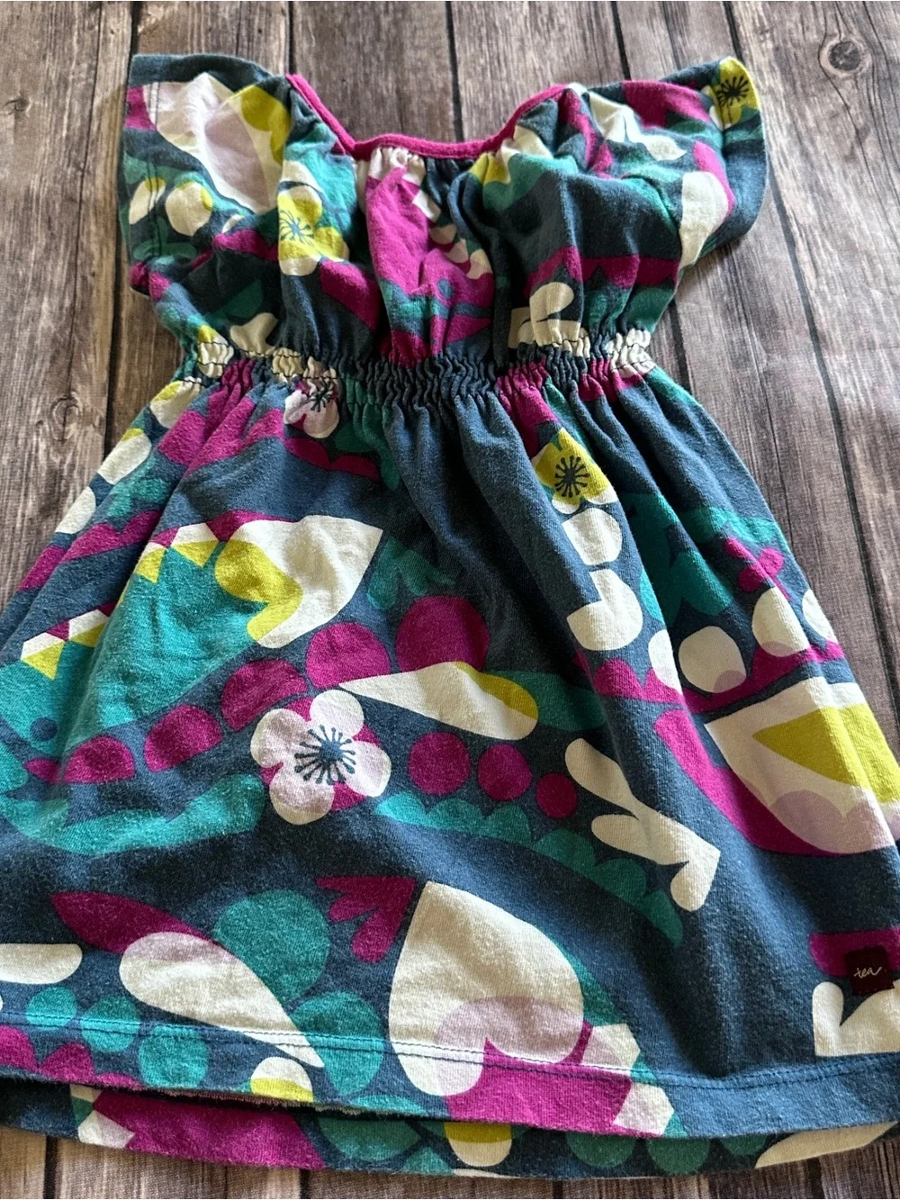 Tea teal bird dress fair fade pilling 12/18